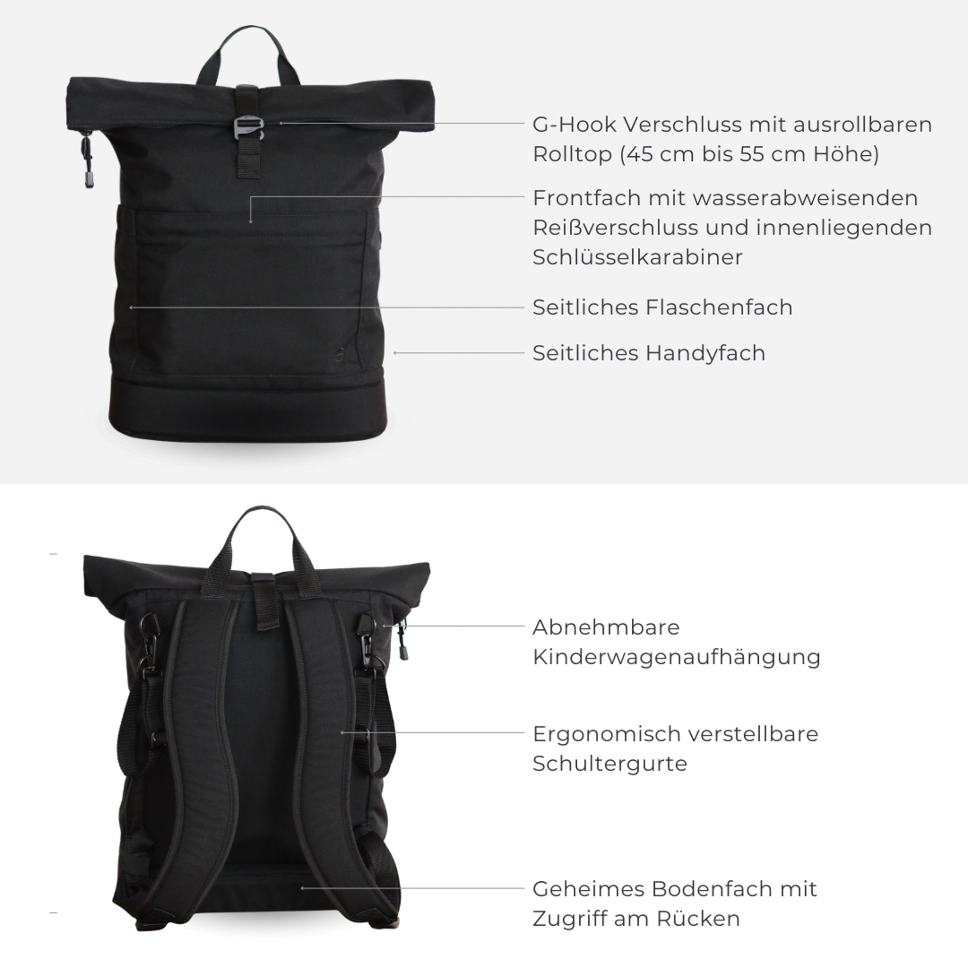 Familienrucksack Hugo - schwarz