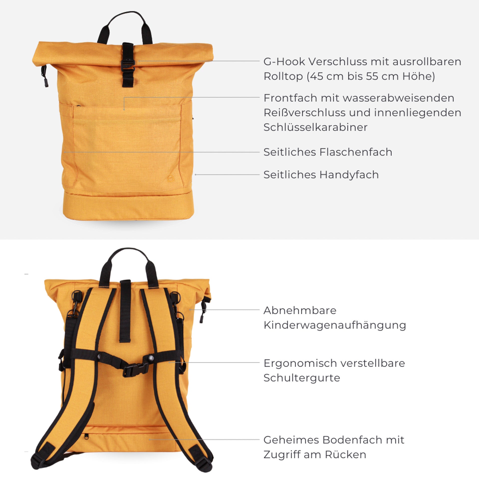 Wickelrucksack Hugo - senfgelb